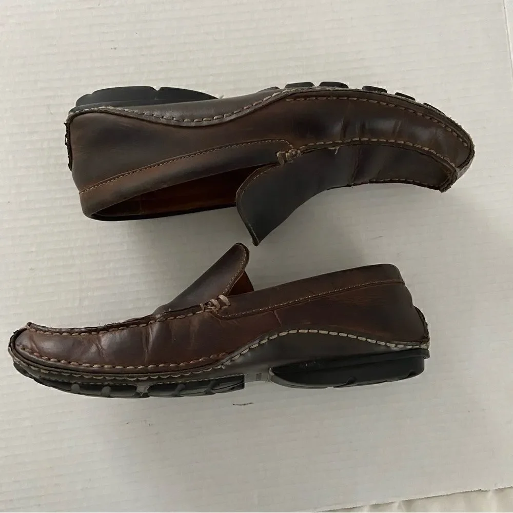 Franco Fortini Men 9.5 Max Brown‎ Distressed Leather Driver Slip-on Loafers